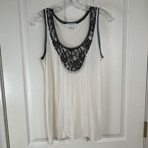 Banana Republic‎ Ivory Tank Top Black Lace Detail Sleeveless Blouse S